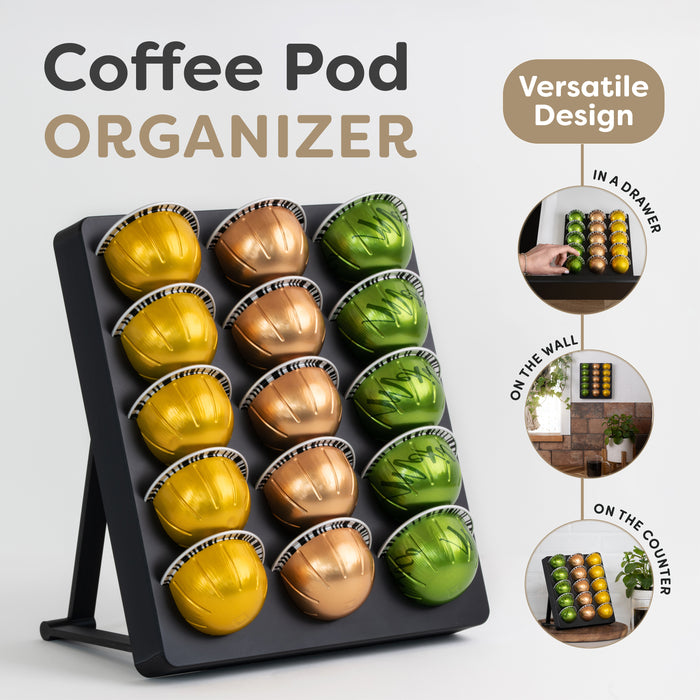 Vertuo Pod Holder Stand for Nespresso Vertuo Capsule Storage Organizer for Countertop, Drawer, or Wall Mount