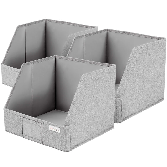 Trapezoid Storage Bins, 3-pack Foldable Baskets for Shelves-Grey