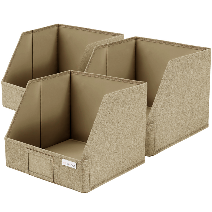 Trapezoid Storage Bins, 3-pack Foldable Baskets for Shelves-Brown